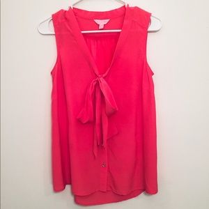 Pink Lilly Pulitzer Silk Tie Front Tank Blouse